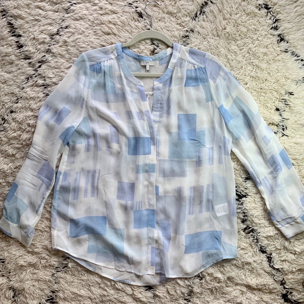 JOIE Gudelia B’ Print Sheer Silk Long Sleeve Top